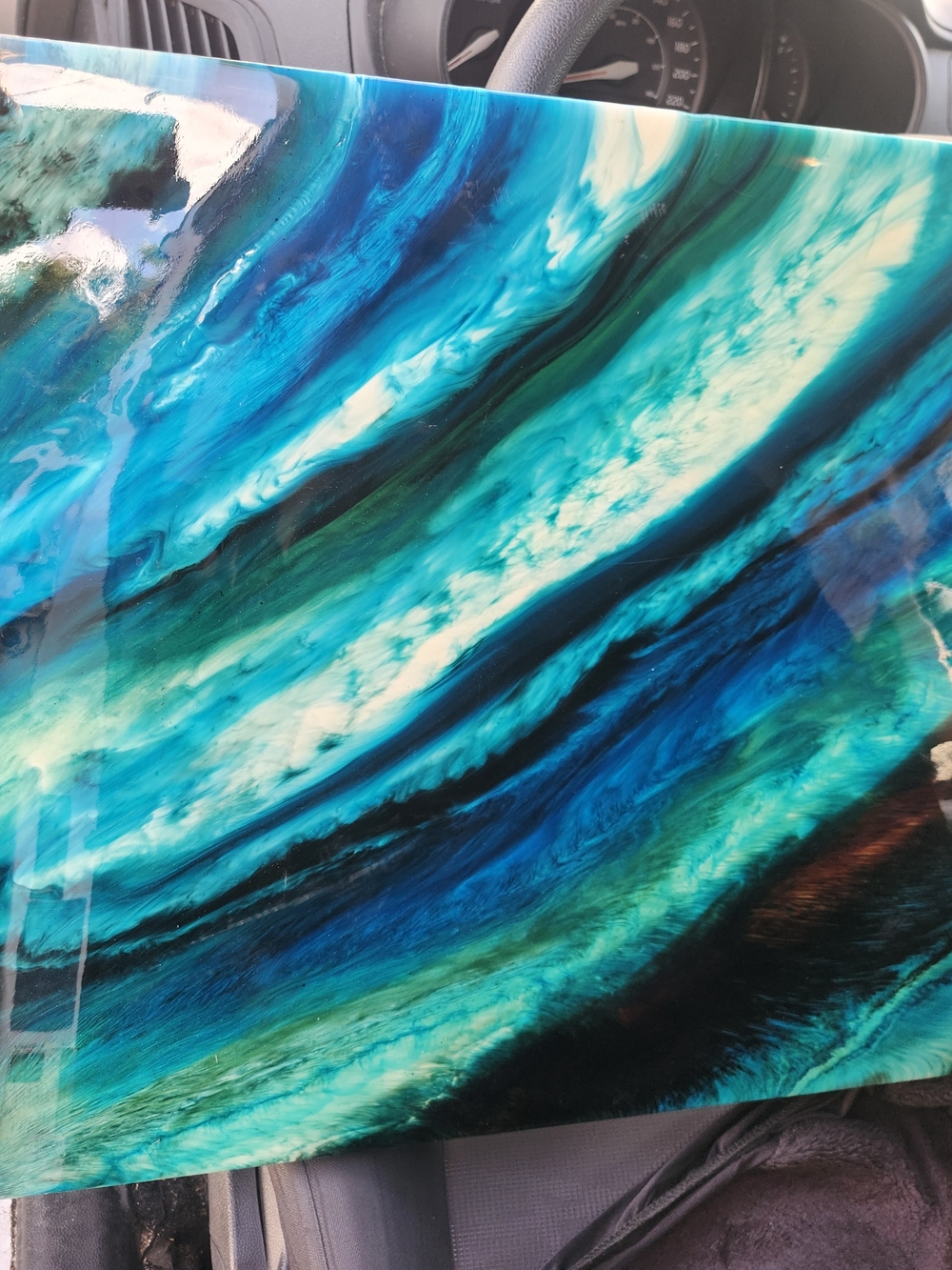 Turquoise Teal Abstract Resin Wall Art – Handcrafted Ocean Waves